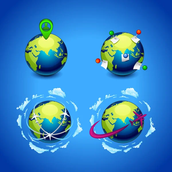 planet earth simgesini bir iğne ile dizi illüstrasyon vektör ve uçaklar
