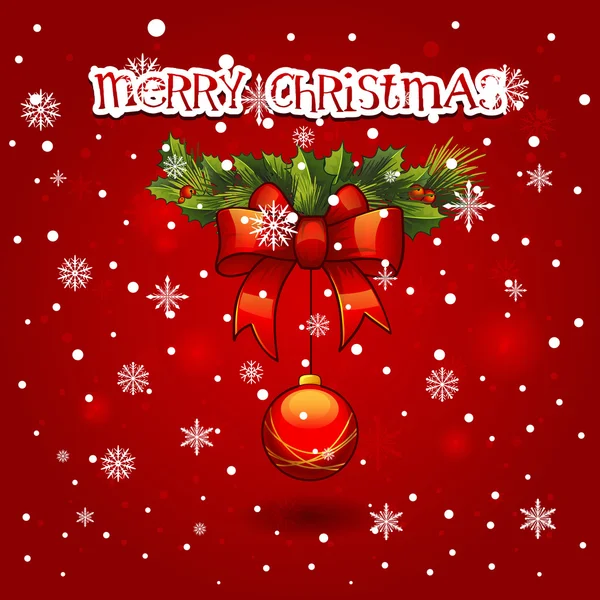 ボールの装飾とクリスマスの花輪。メリー クリスマス カード — ストックベクタ