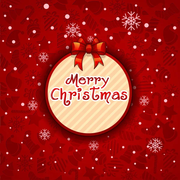 -Boldog karácsonyt-, kreatív címkét. Vörös háttér hópelyhek — Stock Vector