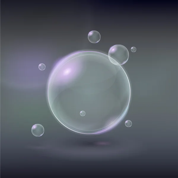 Burbujas de jabón transparentes sobre un fondo gris — Archivo Imágenes Vectoriales
