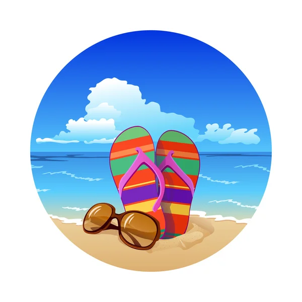 Yaz plaj renkli flip-flop'lar güneş gözlüğü ile — Stok Vektör