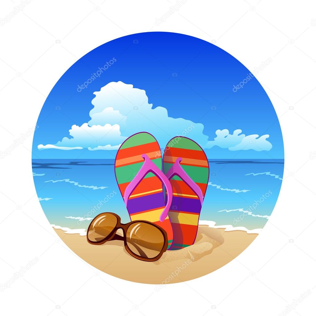 Summer beach colorful flip- flops with sunglasses Stock Vector Image by ...