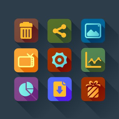 akıllı telefon web applications arabirimi için renkli düz tasarım simgeler