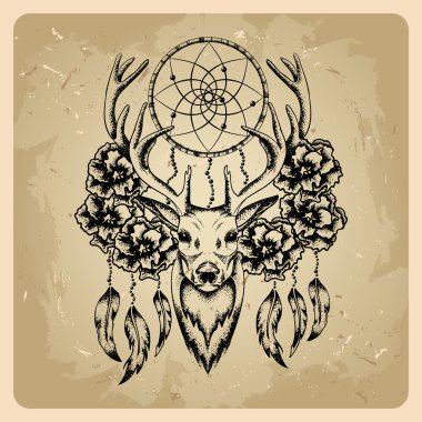 rüya yakalayıcı ve çiçekler ile geyik