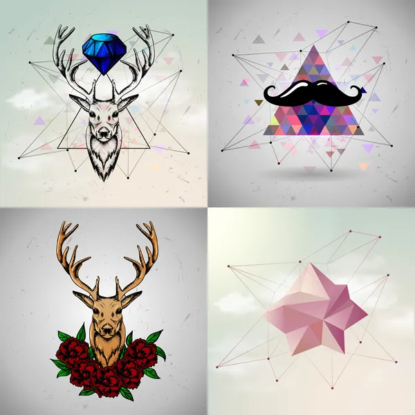 Set Cerf avec des fleurs — Image vectorielle