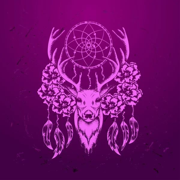 Deer with flowers and dream catcher — Stock Vector © wywenka #33363209