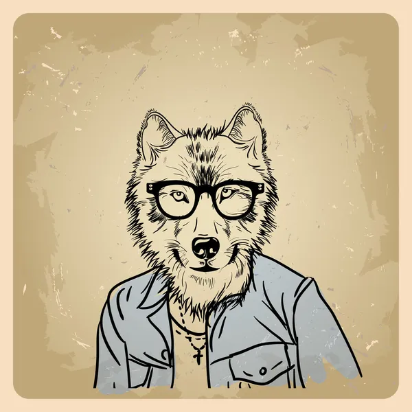 Wolf hipster in a jacket — Stock Vector