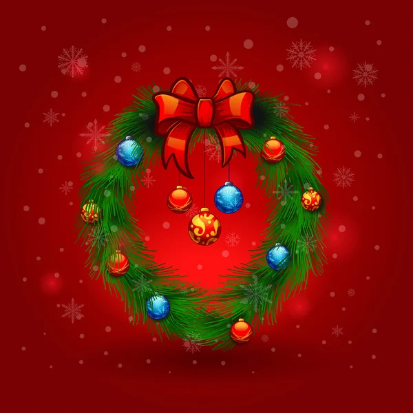 Christmas wreath with ball decoration. merry christmas card — Stock Vector