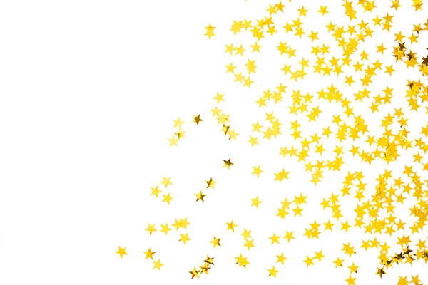 Confete Dourado Forma Estrelas Isoladas Sobre Fundo Branco Fundo Festivo — Fotografia de Stock