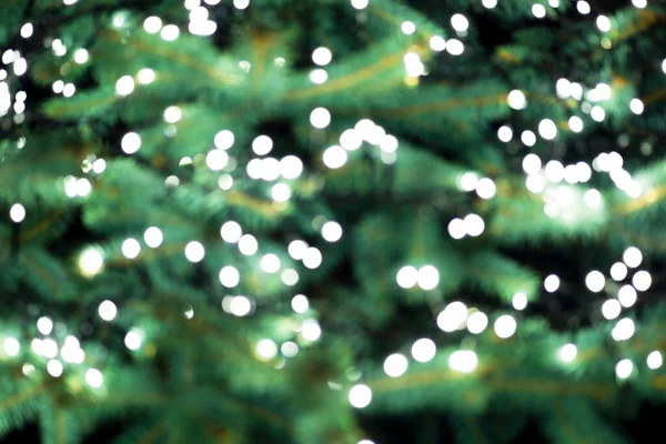 Fondo Del Árbol Navidad Con Luces Guirnalda Tarjeta Año Nuevo — Foto de Stock
