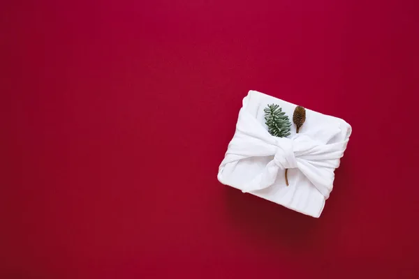 Οικολογικές Και Βιώσιμες Ιδέες Περιτυλίγματος Δώρων Λευκό Κουτί Δώρου Ύφασμα — Φωτογραφία Αρχείου
