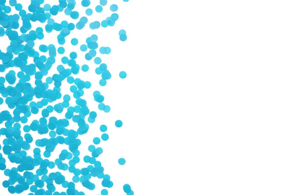 Blauwe Ronde Confetti Witte Achtergrond Feestelijke Dag Achtergrond Vlakke Lay — Stockfoto