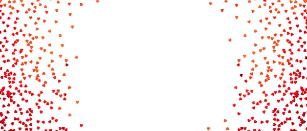 白い背景に隔離された心の形で赤のコンフェッティ バレンタインデーの背景 ミニマルなデザインのフラットレイスタイル バナーやパーティー招待状のテンプレート — ストック写真
