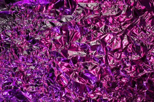 Purple Pink Aluminum Wrinkled Foil Background Abstract Bright Texture Reflecting — Stock Photo, Image