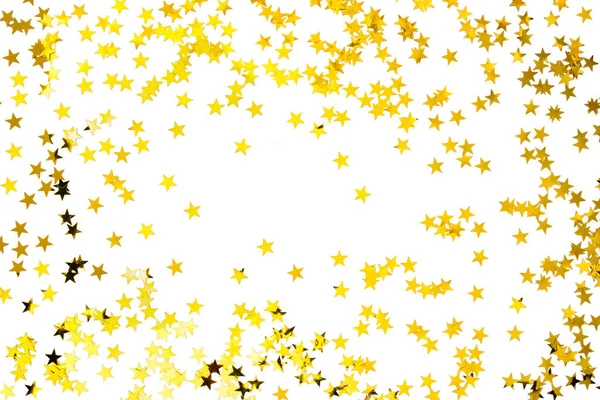 Confete Dourado Forma Estrelas Isoladas Sobre Fundo Branco Fundo Festivo — Fotografia de Stock