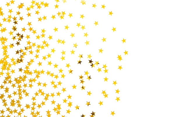 Confete Dourado Forma Estrelas Isoladas Sobre Fundo Branco Fundo Festivo — Fotografia de Stock