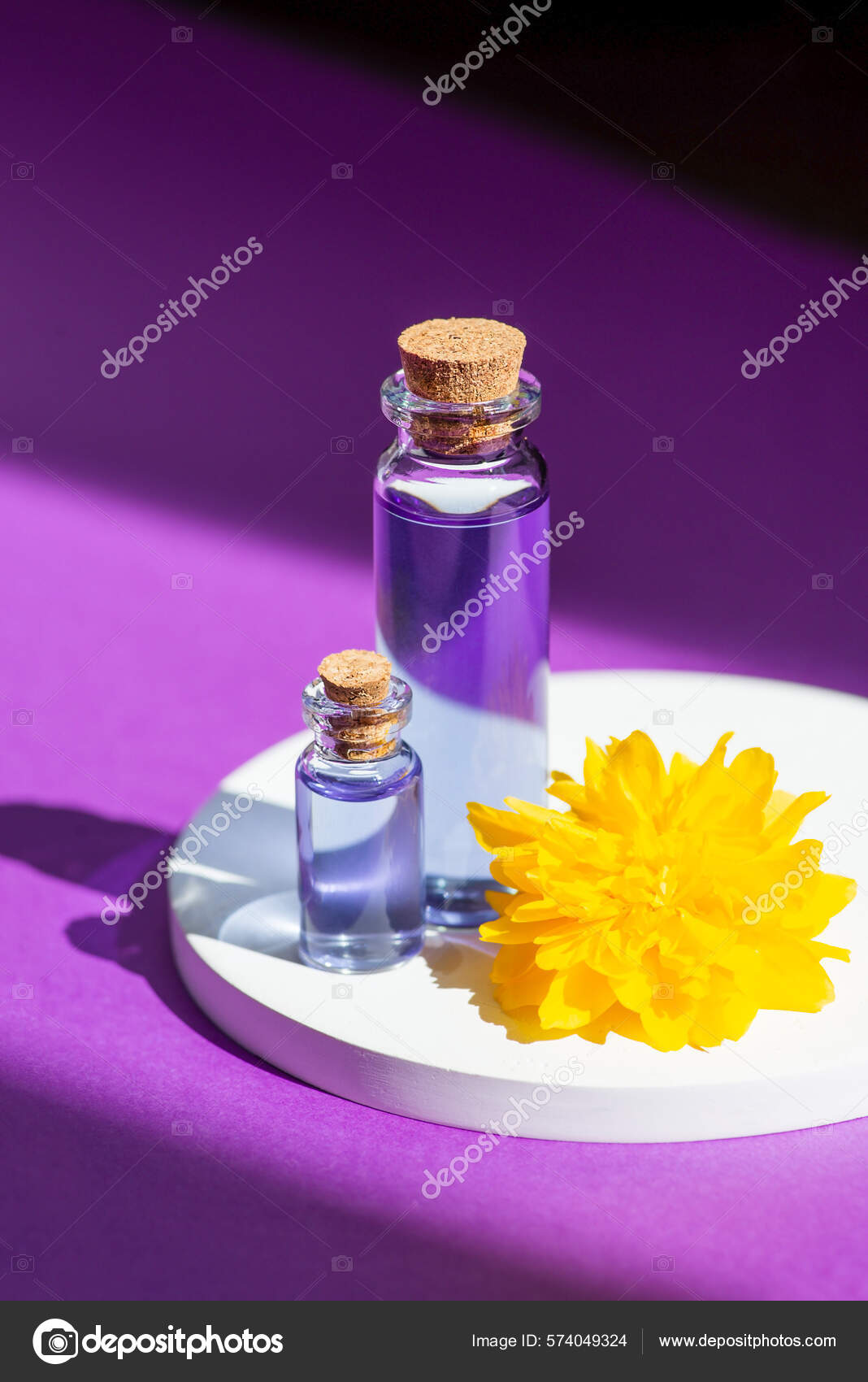 Lavender Lilac Essential Herb Oil Glass Bottle Podium Yellow Flower Stock  Photo by ©wywenka 574049324