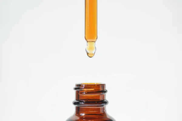 Drop Liquid Falling Pipette Amber Bottle Skincare Products Natural Cosmetic — Stockfoto