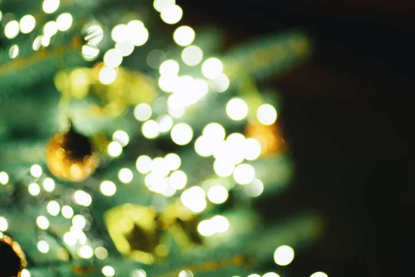Weihnachtsbaum Hintergrund Mit Girlanden Lichter Neujahrskarte Mit Platz Für Text — Stockfoto
