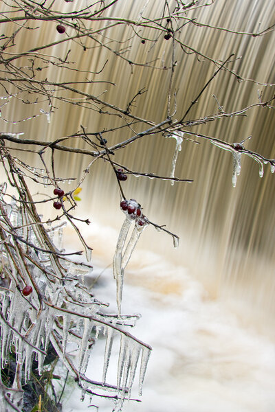Icicles and a wall of waterfall