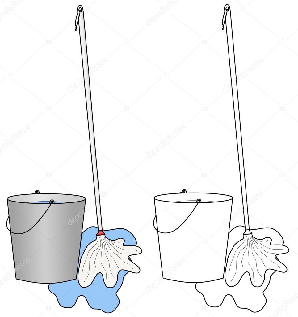 Water bucket and a broom or mop