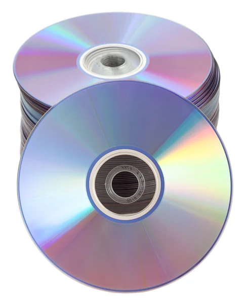 DVD or CD discs piled to tower — Stock Photo, Image