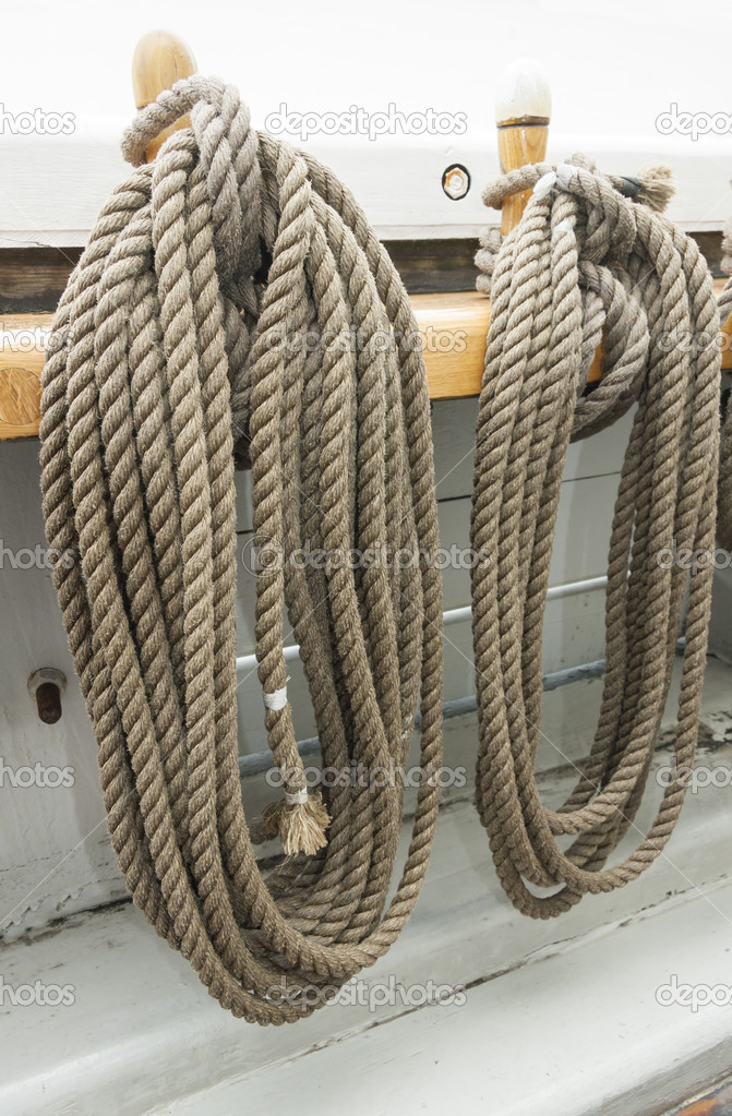 Ropes hanging in a sailing ship
