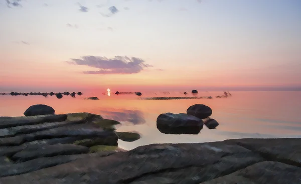 海で夕日のイラスト — ストック写真