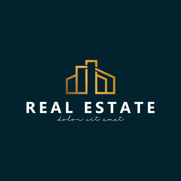 Gold Building Real Estate Logo Design Premium Vector — Stock vektor