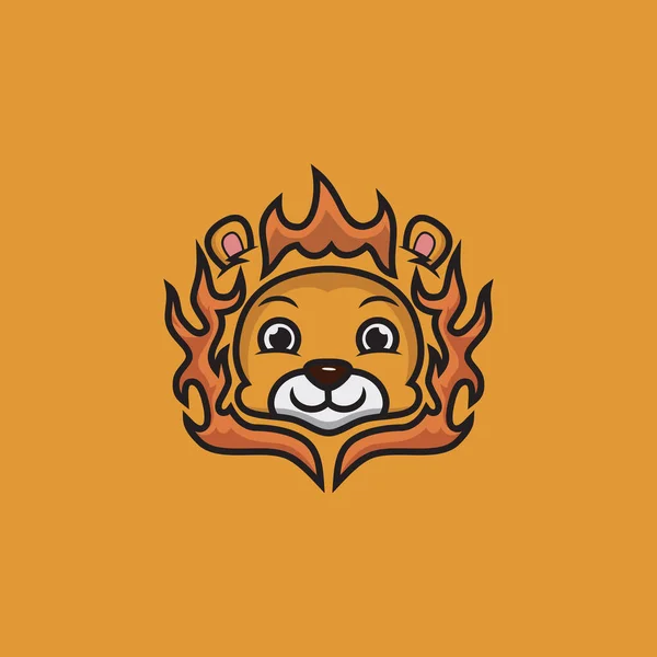 Симпатичная Векторная Иллюстрация Логотипа Льва Огня — стоковый вектор