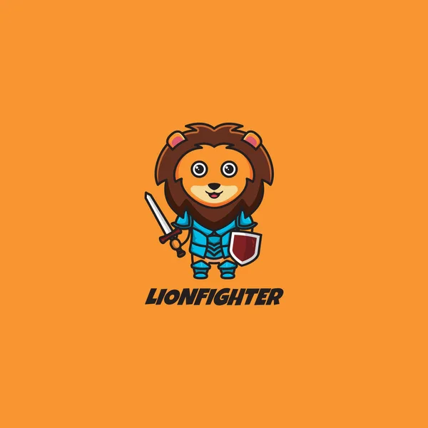 Lion Fighter Mascot Logo Design — Stock Vector