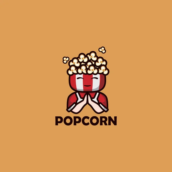 Cartoon Popcorn Food Mascto Logo Design — Vettoriale Stock