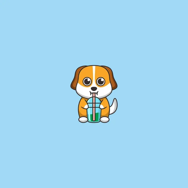 Cute Dog Drink Mascot Logo Design — Stockvektor