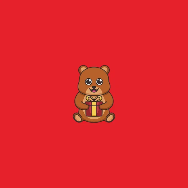 Bear Gift Mascotte Logo Ontwerp Vector — Stockvector