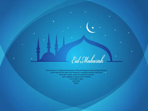 Schönes eid mubarak kartendesign mit schöner moschee und buntem hintergrund, Folge 10 — Stockvektor