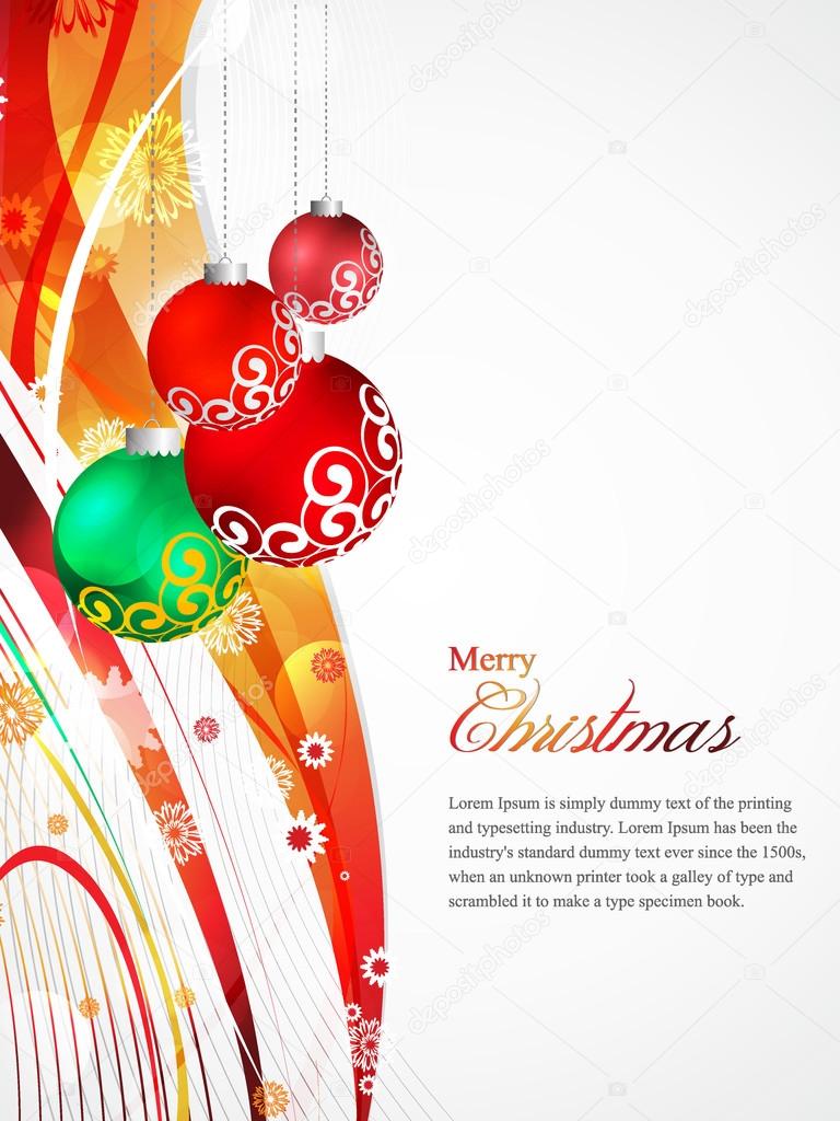 Beautiful Christmas Card, Sparkling flyer with colorful background Vector illustration. bells, snowflakes, stars, Eps 10