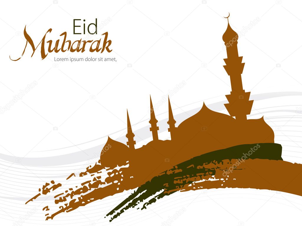 Beautiful Eid Mubarak Card Design with Nice Mosque and colorful Background, Eps 10