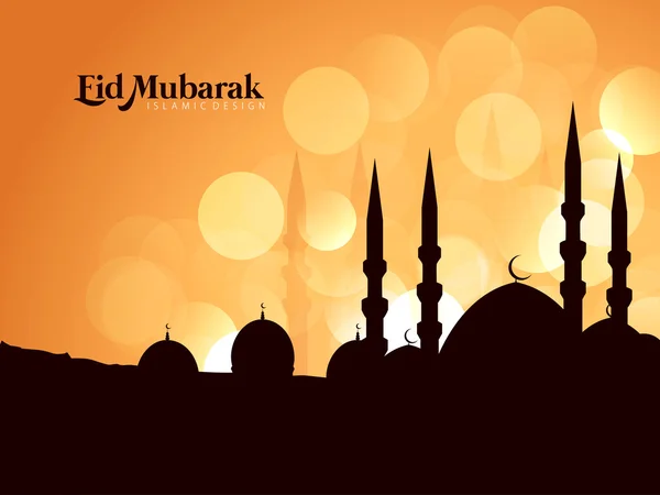 Mooie eid mubarak kaart ontwerp met mooi moskee en kleurrijke achtergrond, eps 10 — Stockvector