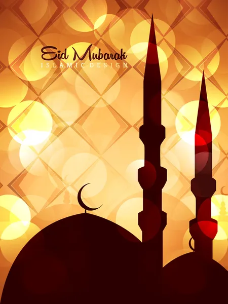 Schönes eid mubarak kartendesign mit schöner moschee und buntem hintergrund, Folge 10 — Stockvektor