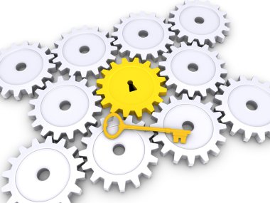altın anahtar ile cogwheels yere
