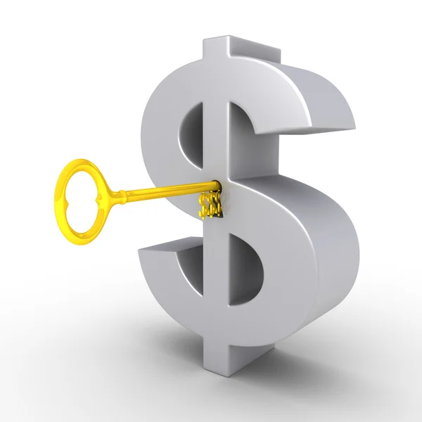 Dollar-key in the keyhole of dollar symbol — Stock Photo, Image