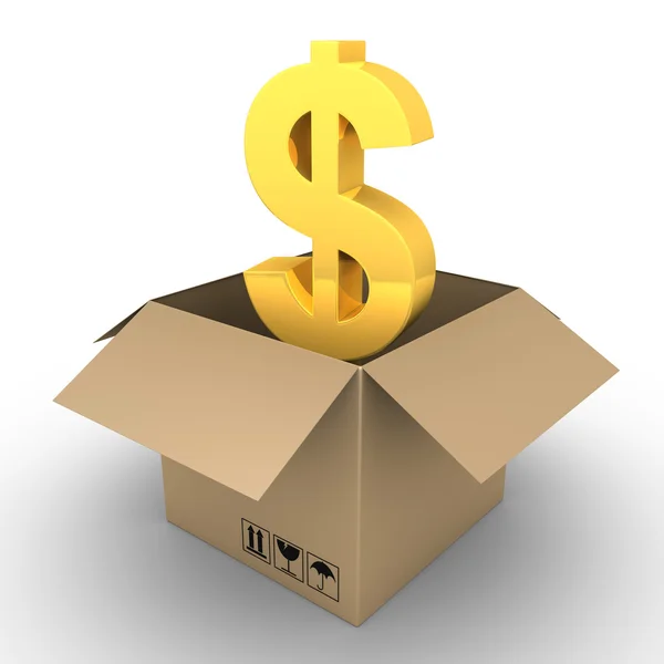 Dollar inside of open parcel — Stock Photo, Image