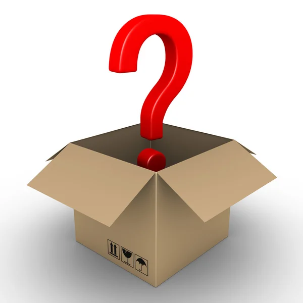 Question mark in an opened parcel — Stock Photo, Image