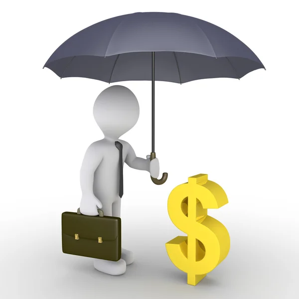 Businessman with umbrella protecting dollar — Stock Photo, Image