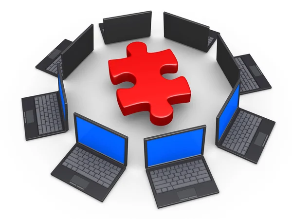 Netwerk van laptops voor gemeenschappelijke oplossing — Stockfoto