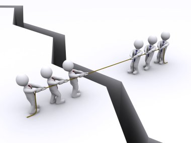 iki takım, bir çatlak üzerinde ip çekerek birbirleriyle kavga