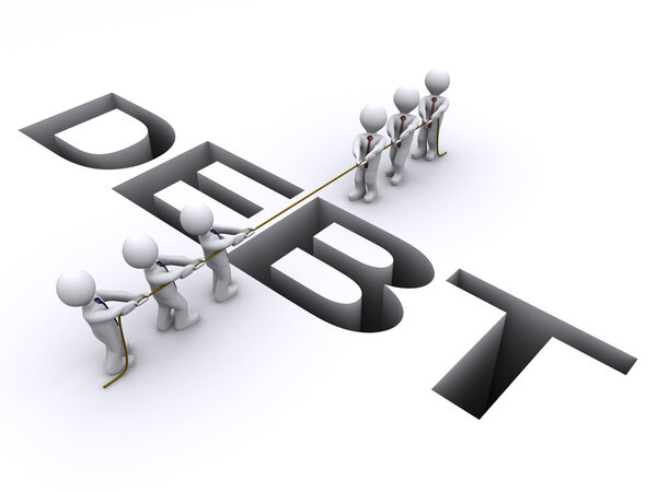 Две команды сражаются друг с другом, дергая веревку через долговой разрыв
