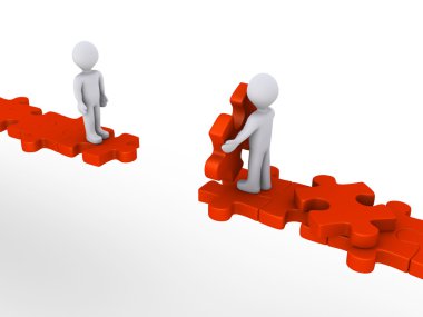 Person offering help to another on puzzle path clipart
