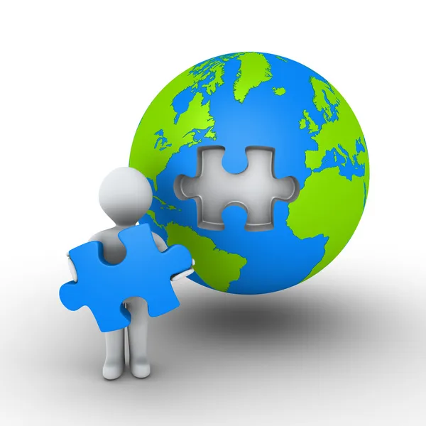 Person holding puzzle piece of earth — Stock Photo, Image