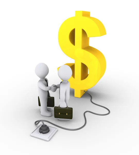 Dollar symbol plugged in and business agreement — Stock Photo, Image